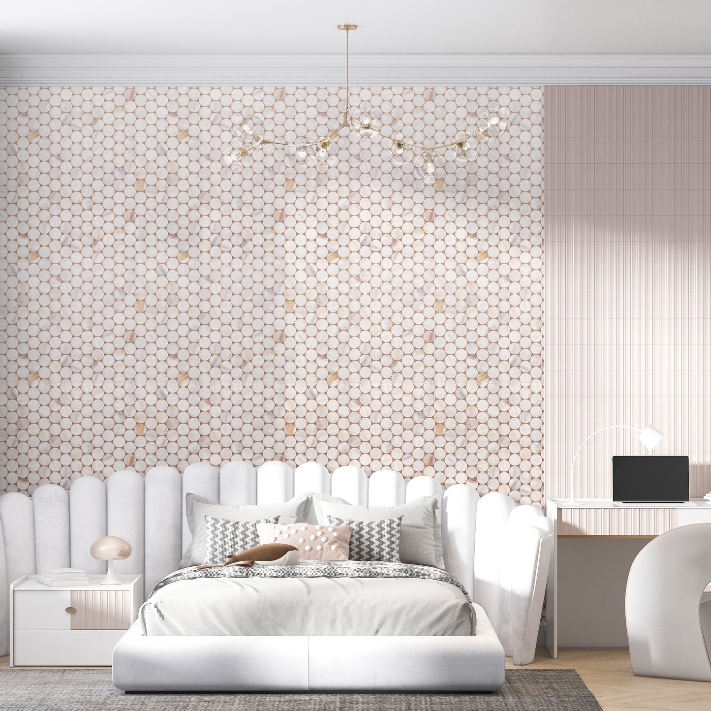 Shell Tile Circle Pattern Vinyl Contact Paper Self-adhesive Peel-stick Wallpaper