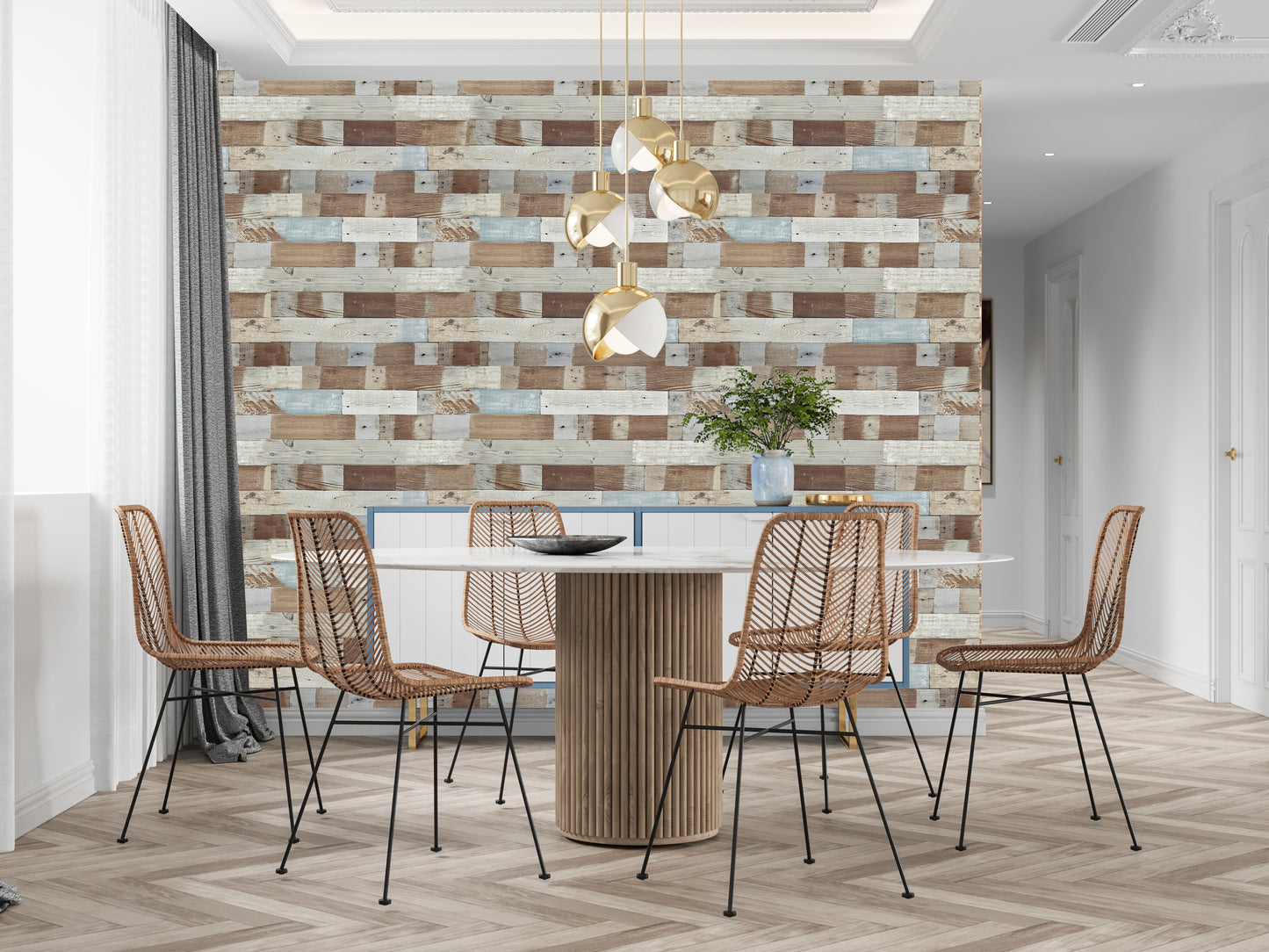 Wood Panel Gray Brown White Wallpaper