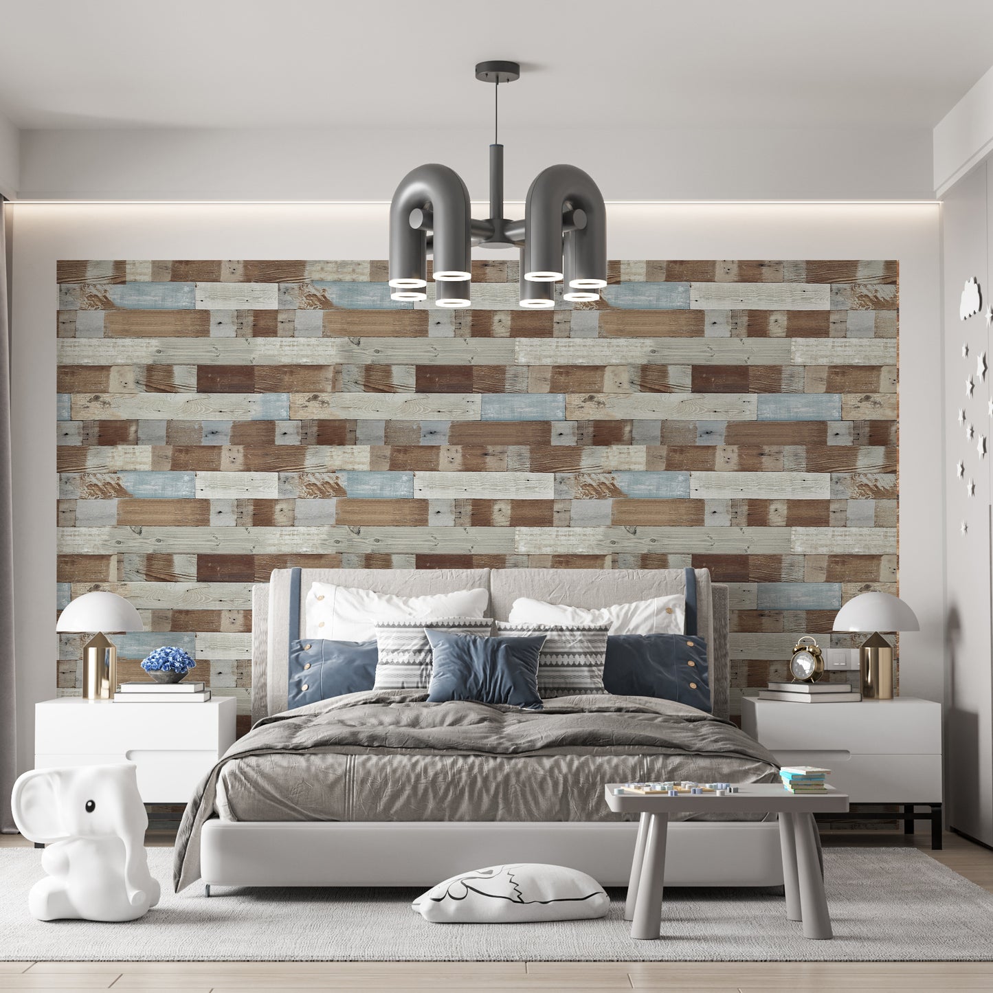 Wood Panel Gray Brown White Wallpaper
