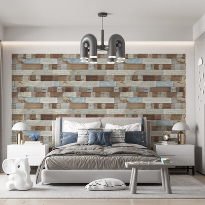 Wood Panel Gray Brown White Wallpaper