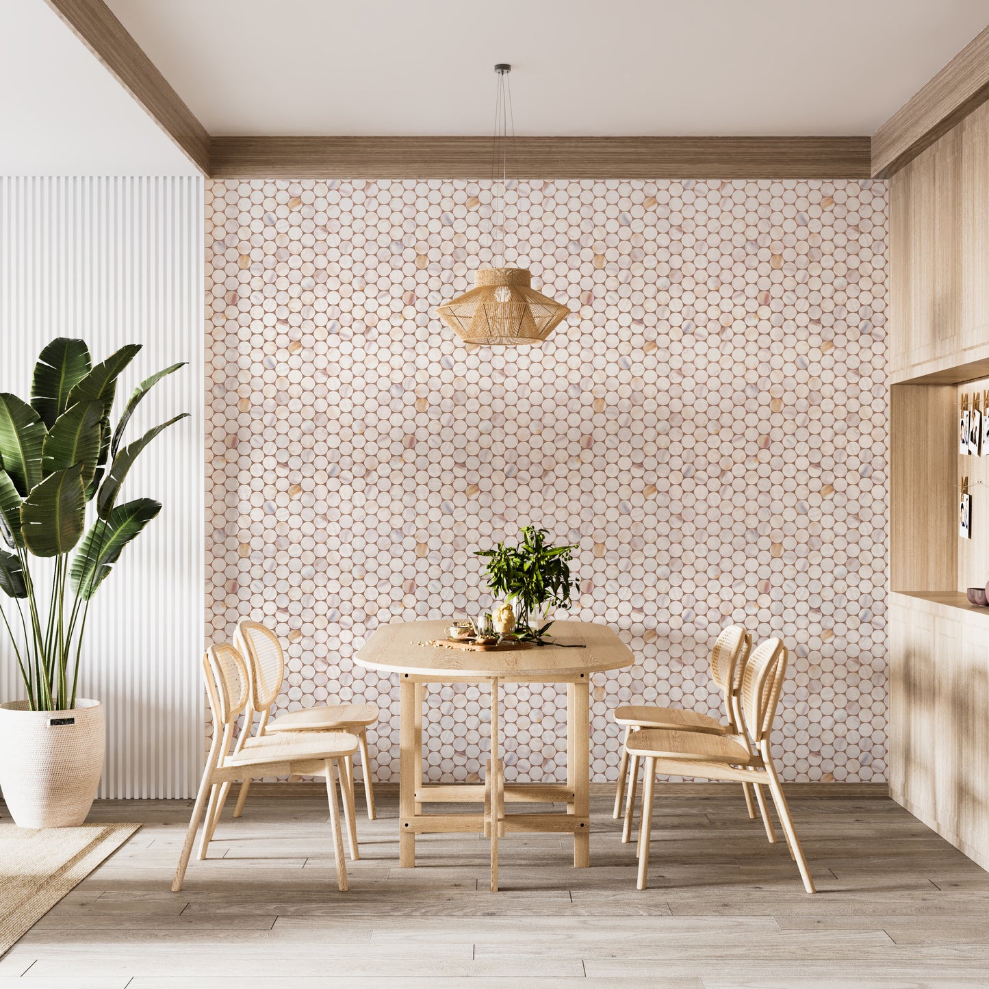 Shell Tile Circle Pattern Vinyl Contact Paper Self-adhesive Peel-stick Wallpaper