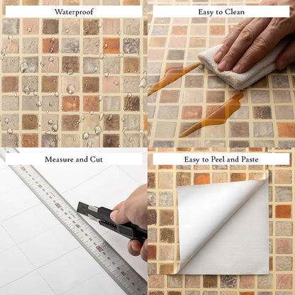 Multi Color Tile Mosaic Pattern Contact Paper Self-adhesive Peel-stick Vinyl Wallpaper Bathroom Waterproof Kitchen