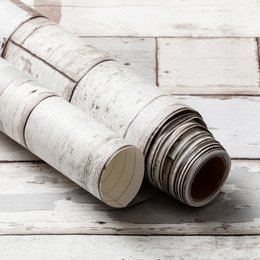 Distressed Wood Light Texture, White Paint Panel Wallpaper