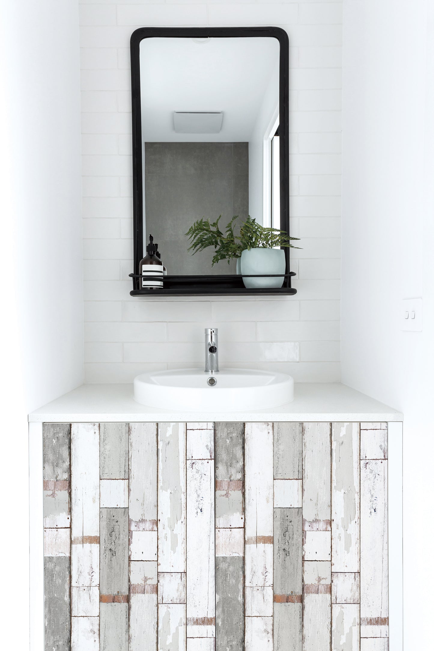 Distressed Wood Light Texture, White Paint Panel Wallpaper