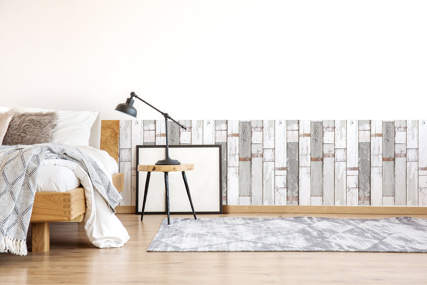 Distressed Wood Light Texture, White Paint Panel Wallpaper
