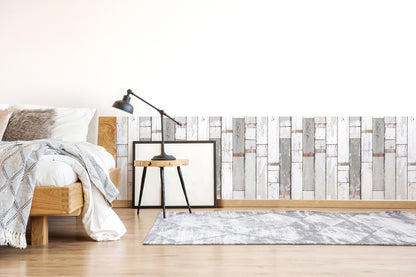 Distressed Wood Light Texture, White Paint Panel Wallpaper
