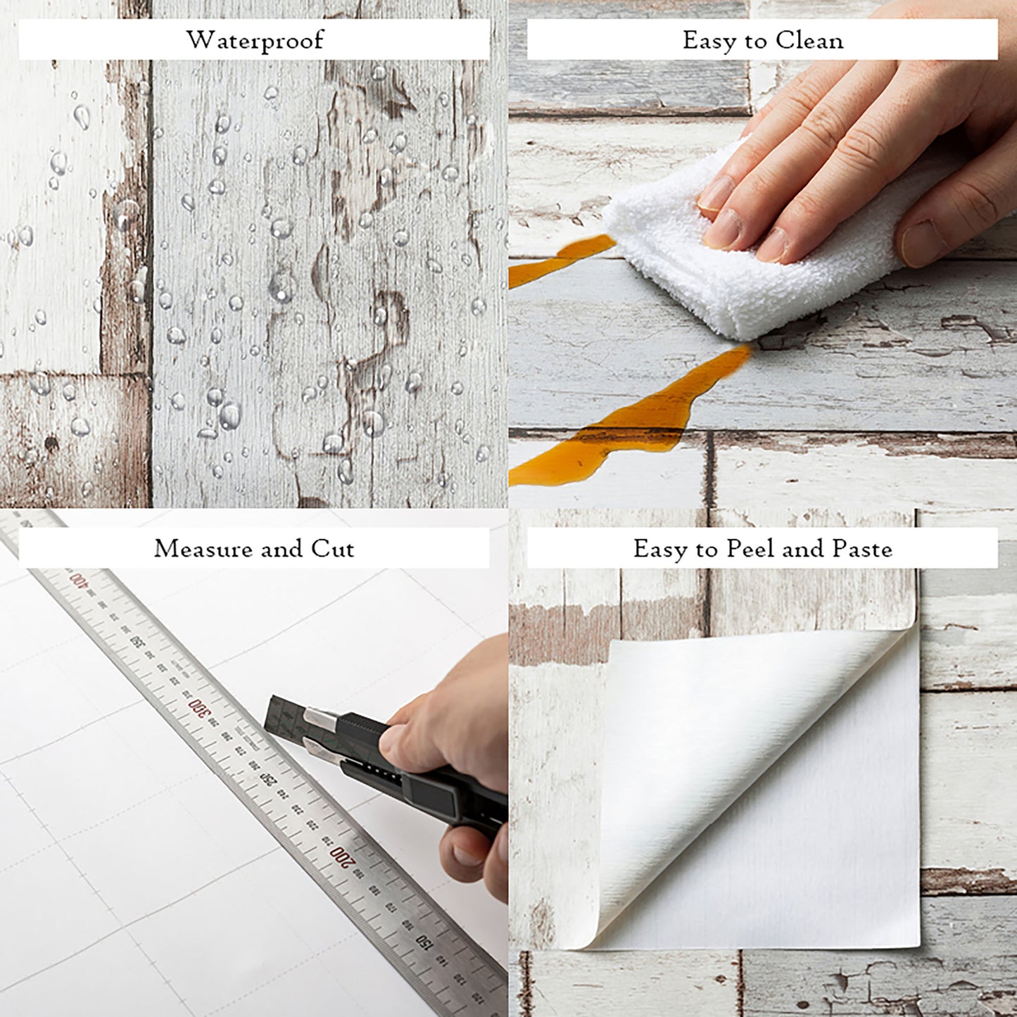 Distressed Wood Light Texture, White Paint Panel Wallpaper