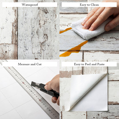 Distressed Wood Light Texture, White Paint Panel Wallpaper