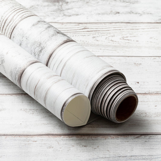 Distressed Wood Light Texture, Washed White Panel Wallpaper