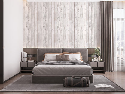 Distressed Wood Light Texture, Washed White Panel Wallpaper