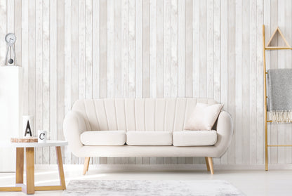 Distressed Wood Light Texture, Washed White Panel Wallpaper