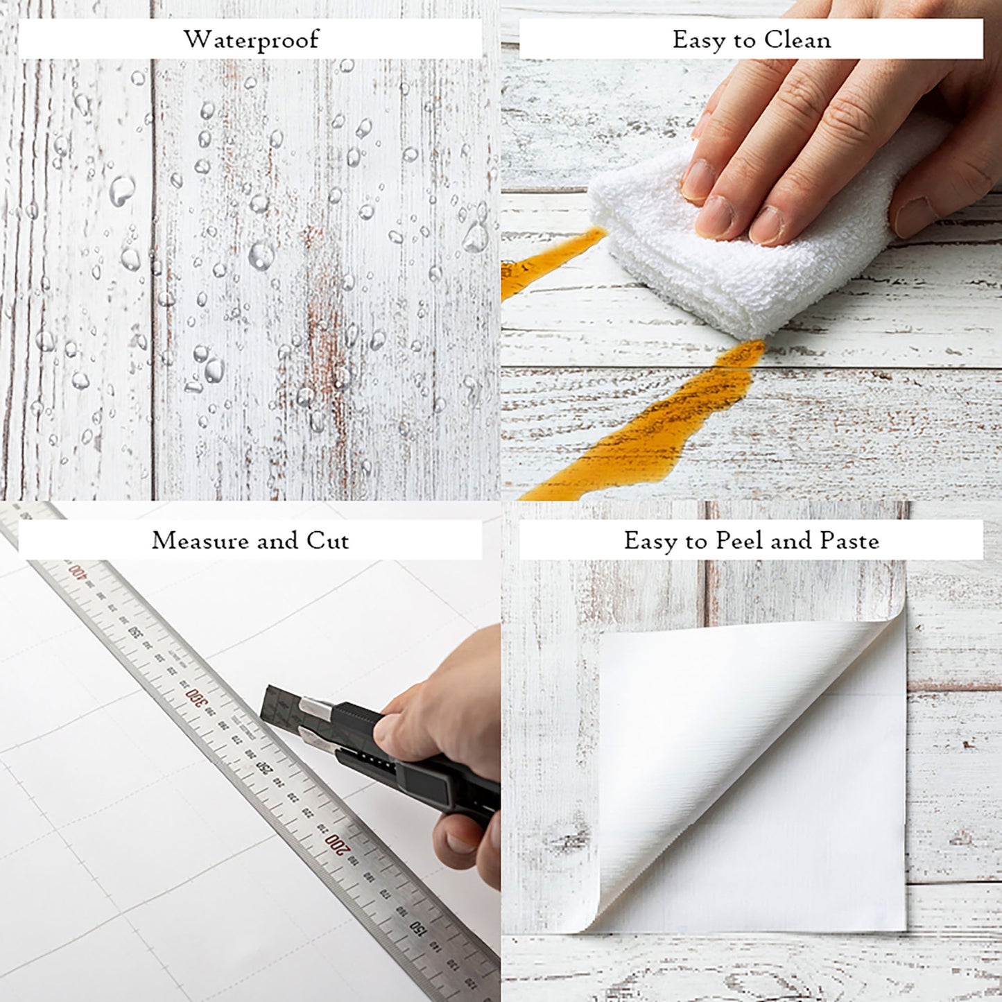 Distressed Wood Light Texture, Washed White Panel Wallpaper